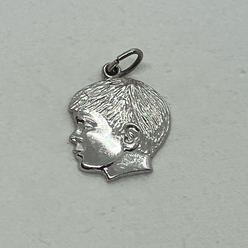 Vtg 925 Sterling Silver Necklace Boy Head Silhouette Charm Pendant